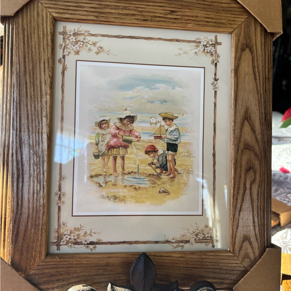 Rustic Brown Wooden Frame with Vintage Beach Scene